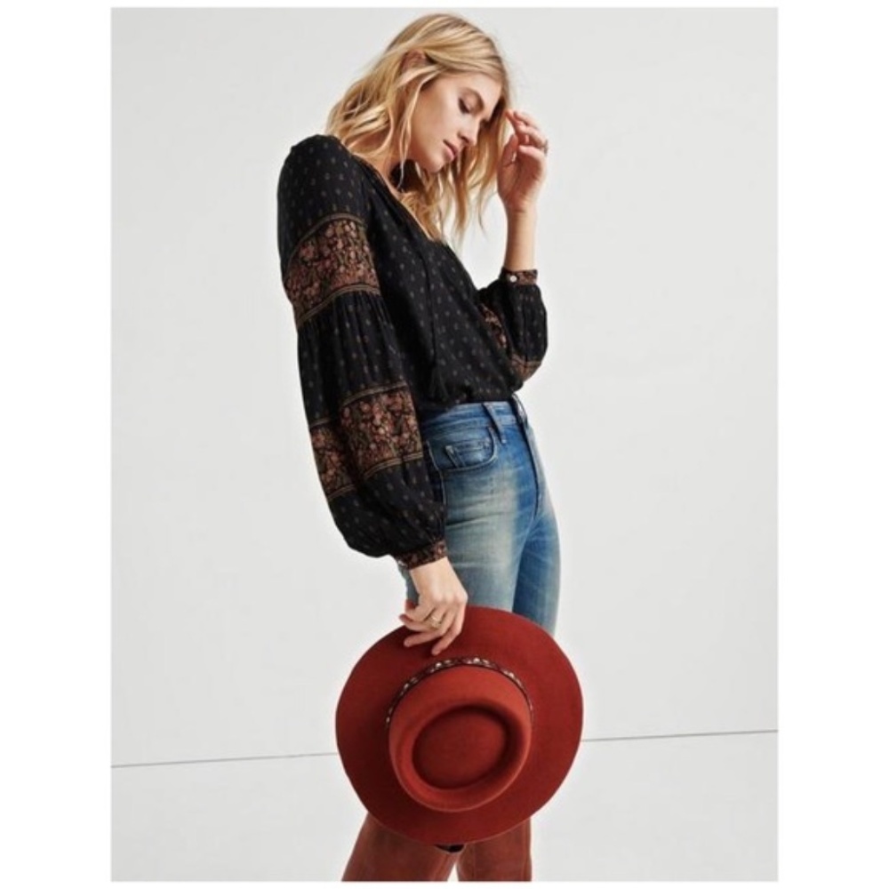 Lucky Brand Black Floral Boho Blouse